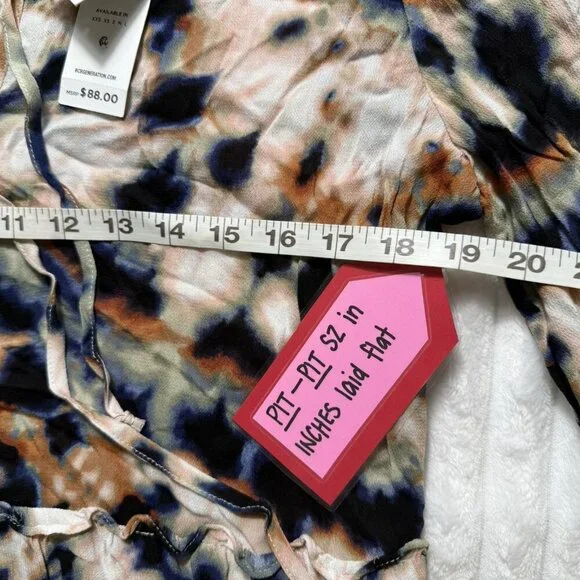 NWT BCBGeneration Boho Peasant LS Black Beige Blue Tie Dye SZ Large - Picture 10 of 10